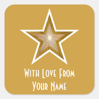 "Gold" Star 'With Love From'' square yellow Sticker