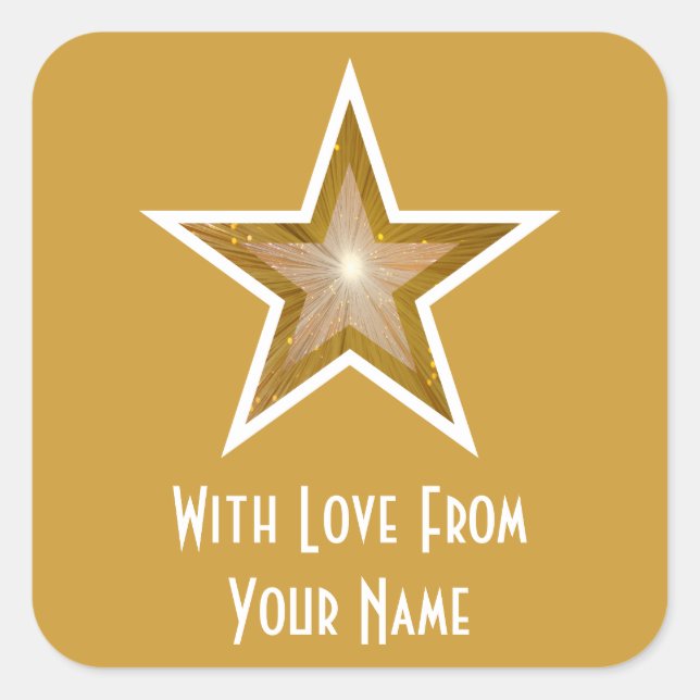"Gold" Star 'With Love From'' square yellow Sticker (Front)