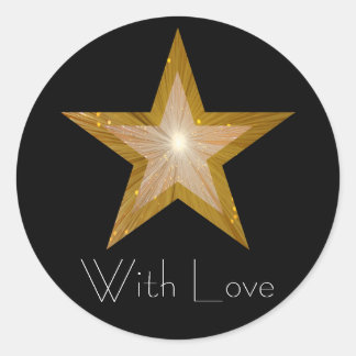 Gold Star 'With Love'' round sticker black