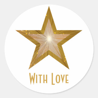 Gold Star 'With Love'' round sticker white