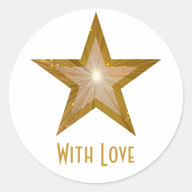 Gold Star 'With Love'' round sticker white (Front)
