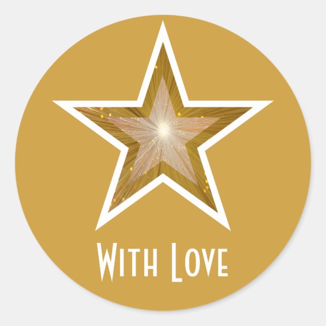 "Gold" Star 'With Love'' round sticker yellow (Front)