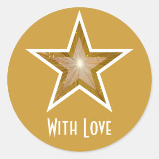 "Gold" Star 'With Love'' round sticker yellow