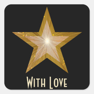 "Gold" Star 'With Love'' square sticker black