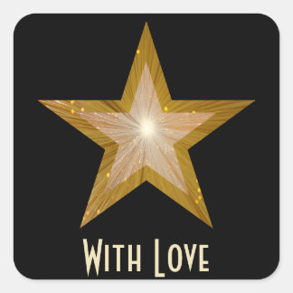 "Gold" Star 'With Love'' square sticker black