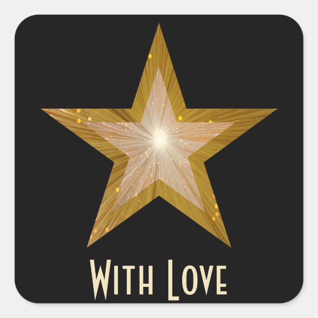 "Gold" Star 'With Love'' square sticker black (Front)