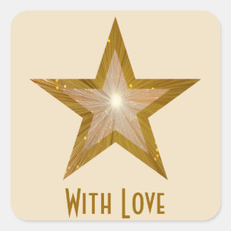 "Gold" Star 'With Love'' square sticker cream