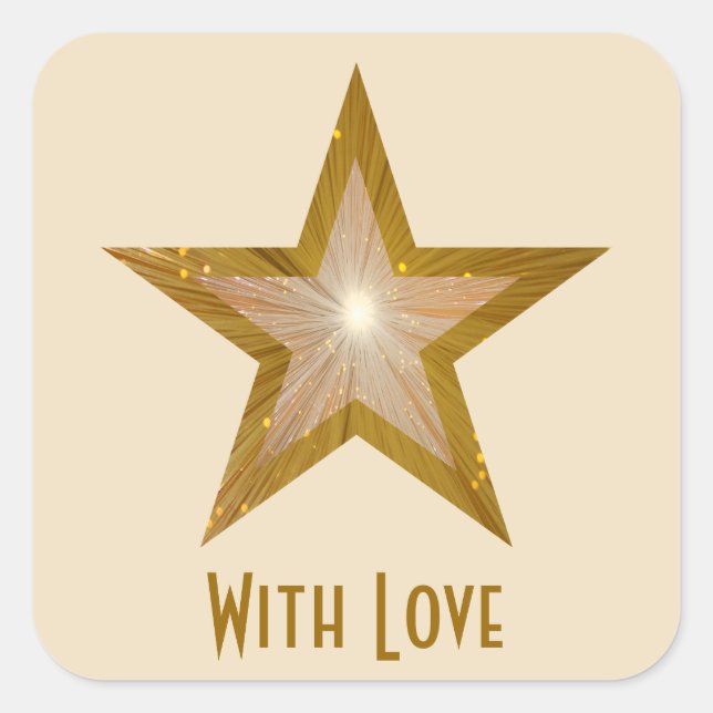 "Gold" Star 'With Love'' square sticker cream (Front)