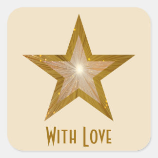 "Gold" Star 'With Love'' square sticker cream