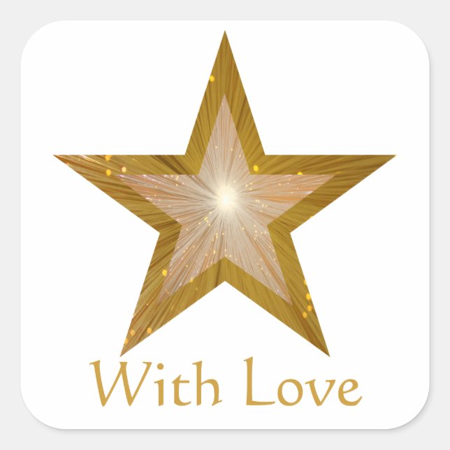 Gold Star 'With Love'' square sticker white (Front)