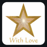 Gold Star 'With Love'' square sticker white<br><div class="desc">Modern design with a shining, sparkling gold and white star on a white background. Sticker with a gold and white customisable design for you to personalise with your own text, images and ideas. The text can easily be changed using the template provided or click the 'Customise It' button to make...</div>