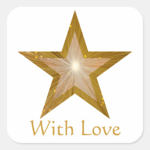 Gold Star 'With Love'' square sticker white