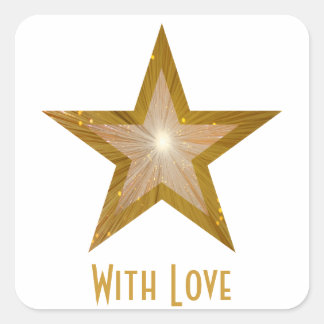 "Gold" Star 'With Love'' square sticker white