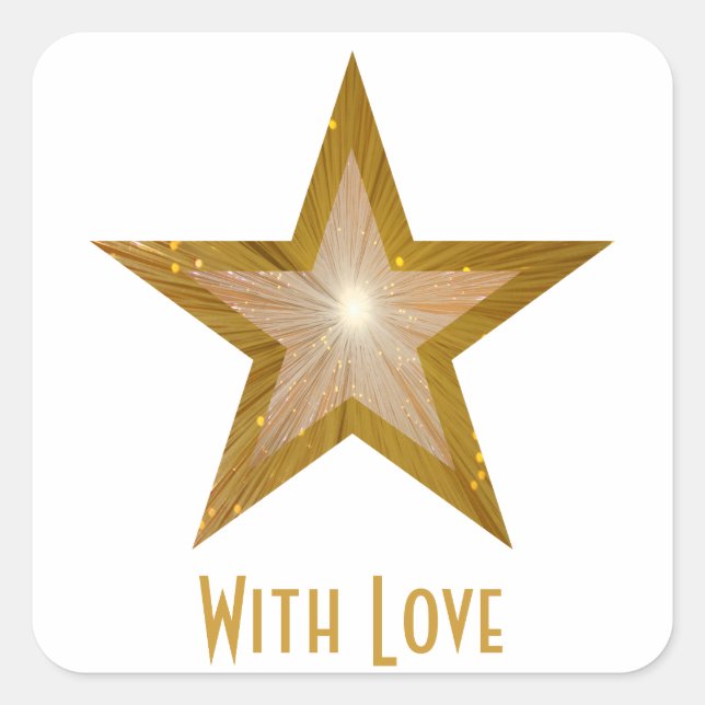 "Gold" Star 'With Love'' square sticker white (Front)