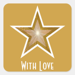 "Gold" Star 'With Love'' square sticker yellow