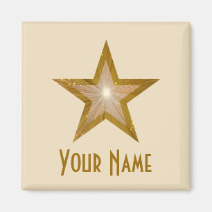 "Gold" Star 'Your Name' fridge magnet square cream