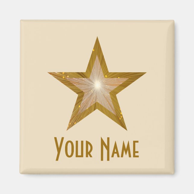"Gold" Star 'Your Name' fridge magnet square cream (Front)
