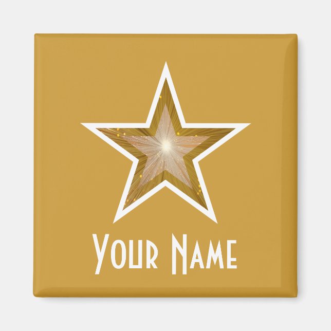 "Gold" Star 'Your Name' fridge magnet square gold (Front)