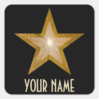"Gold" Star 'Your Name'' square sticker black