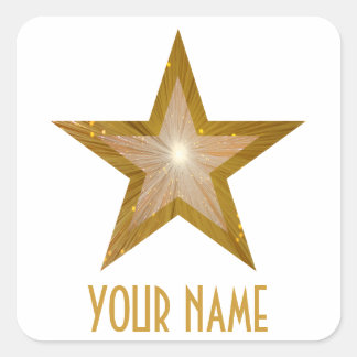 "Gold" Star 'Your Name'' square sticker white