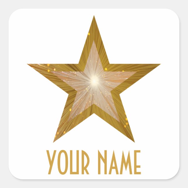 "Gold" Star 'Your Name'' square sticker white (Front)