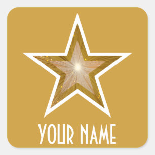 "Gold" Star 'Your Name'' square sticker yellow