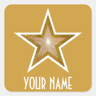 "Gold" Star 'Your Name'' square sticker yellow