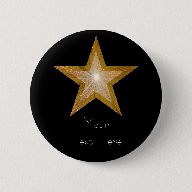 "Gold" Star 'Your Text' button black (Front)