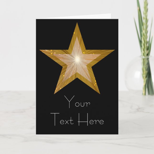Gold Star 'Your Text' card black vertical (Front)