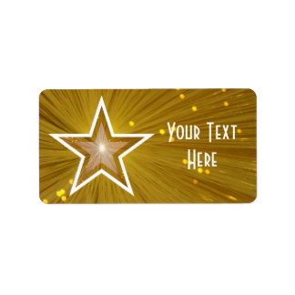 Gold Star 'Your Text' label medium white text