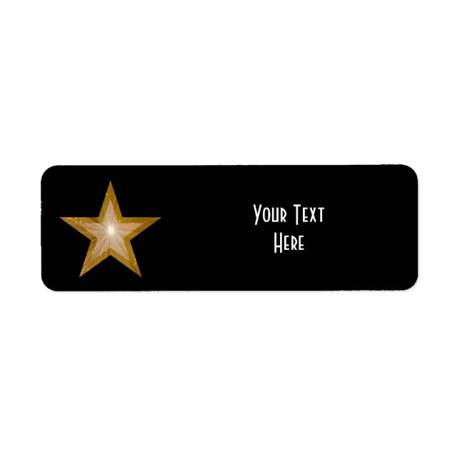 "Gold" Star 'Your Text' label small black (Front)