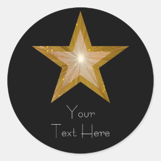Gold Star 'Your Text' round sticker black