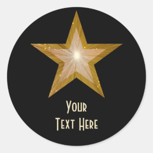 "Gold" Star 'Your Text' round sticker black