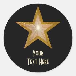 "Gold" Star 'Your Text' round sticker black