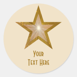 "Gold" Star 'Your Text' round sticker cream