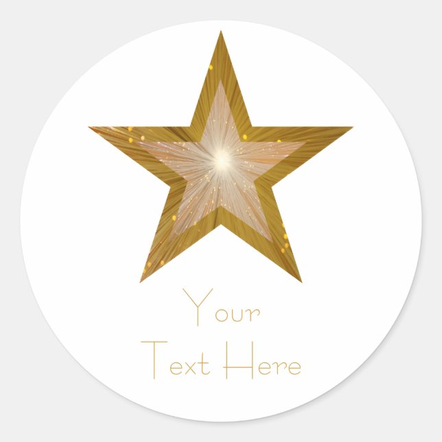 Gold Star 'Your Text' round sticker white (Front)