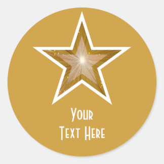 "Gold" Star 'Your Text' round sticker yellow