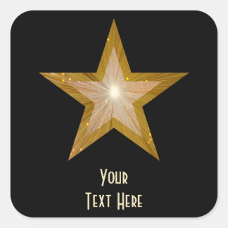 "Gold" Star 'Your Text' square sticker black