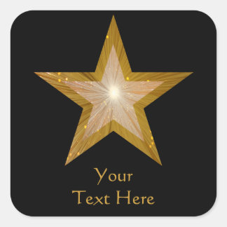 Gold Star 'Your Text' square sticker black