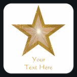 Gold Star 'Your Text' square sticker white<br><div class="desc">Modern design with a shining, sparkling gold and white star on a white background. Sticker with a gold and white customisable design for you to personalise with your own text, images and ideas. The text can easily be changed using the template provided or click the 'Customise It' button to make...</div>