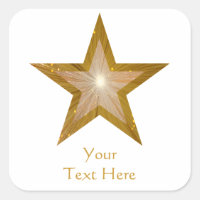 Gold Star 'Your Text' square sticker white