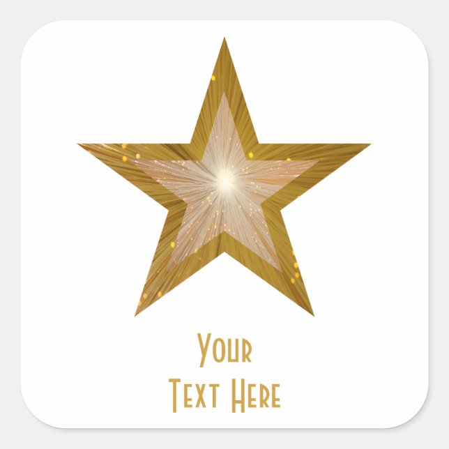 "Gold" Star 'Your Text' square sticker white (Front)