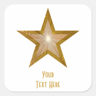 "Gold" Star 'Your Text' square sticker white