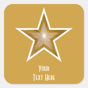 "Gold" Star 'Your Text' square sticker yellow