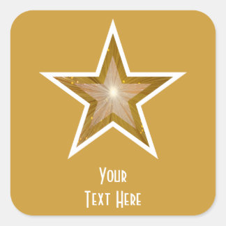 "Gold" Star 'Your Text' square sticker yellow