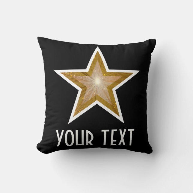 "Gold" Star 'Your Text' throw pillow square black (Front)