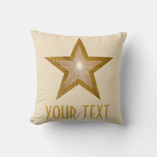 "Gold Star" 'Your Text' throw pillow square cream