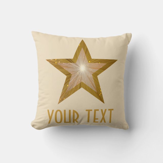 "Gold Star" 'Your Text' throw pillow square cream (Front)