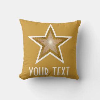 "Gold Star" 'Your Text' throw pillow square gold