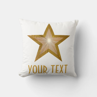 "Gold Star" 'Your Text' throw pillow square white